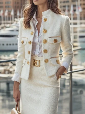 Elegant Plain Stand Collar Jacket