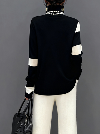 Casual Color Block Turtleneck Sweater