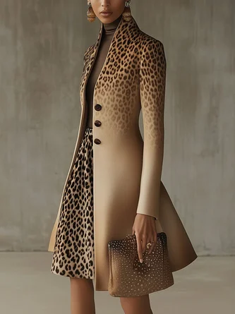 Urban Printing Animal Print Gradient Stand Collar Coat