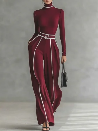 Urban Color-Block Piping Straight-Leg Pants