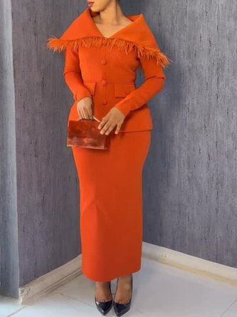 Urban Feather-trimmed Plain V Neck Jacket