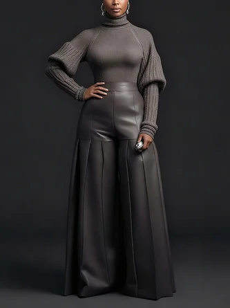 Urban Minimalist Turtleneck Puff Sleeve Sweater