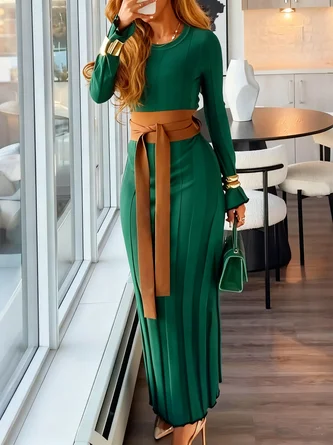 Urban Plain Crew Neck Sweater Maxi Dress No Belt