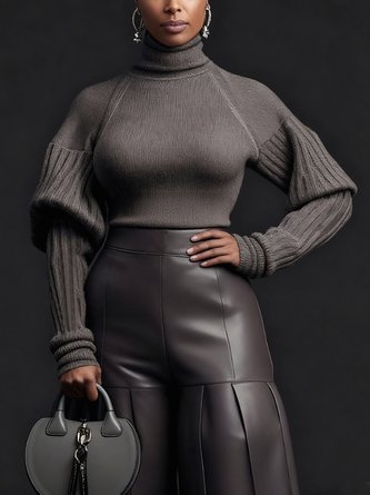 Urban Minimalist Turtleneck Puff Sleeve Sweater