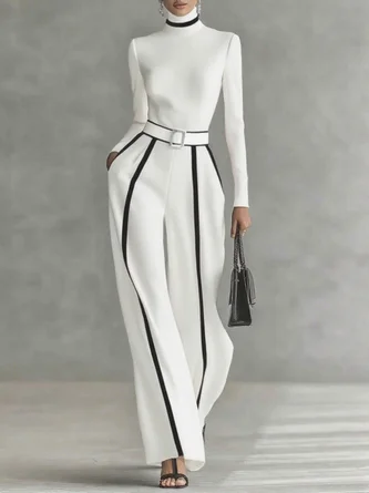 Urban Color-Block Piping Straight-Leg Pants