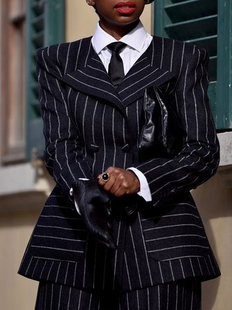 Urban Buttoned Striped Lapel Collar Blazer