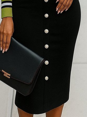 Urban Color Block Buttoned V Neck Sweater Midi Dress