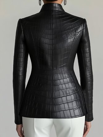 Urban Buttoned Textured Croc-Effect Faux Leather Coat