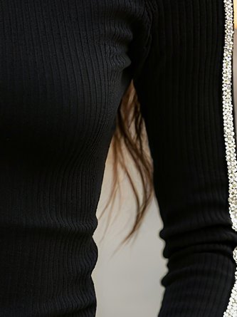 Casual Plain Webbing Stand Collar Blouse