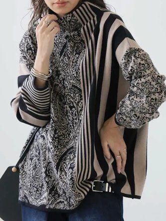 Urban Paisley Printing Stand Collar Regular Sleeve Blouse