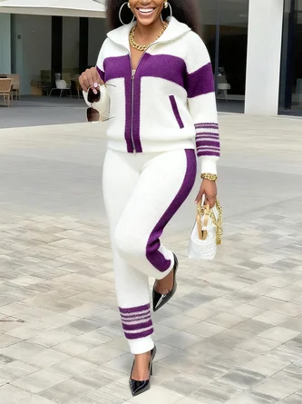 Casual Color Block Sporty Knit Pants