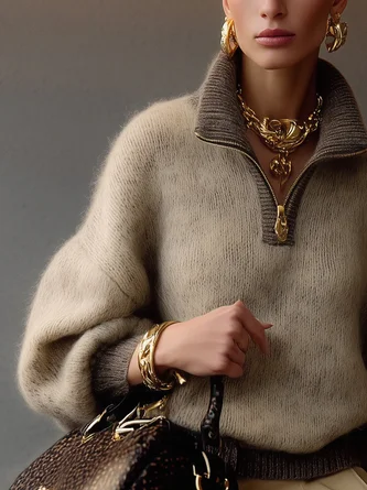 Urban Colorblock Zip-Up Mock Neck Raglan Sweater