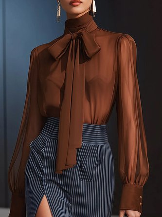 Urban Plain Lace-up Turtleneck Blouse