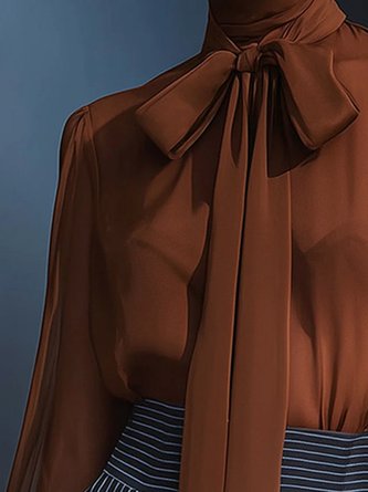 Urban Plain Lace-up Turtleneck Blouse