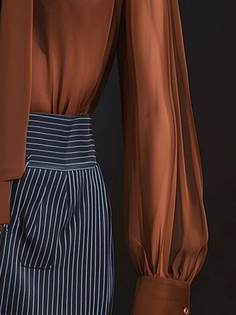 Urban Plain Lace-up Turtleneck Blouse