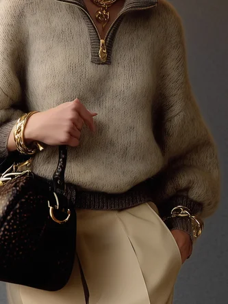 Urban Colorblock Zip-Up Mock Neck Raglan Sweater