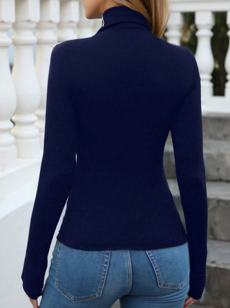 Knitted Urban Color Block Split Joint Turtleneck T-shirt