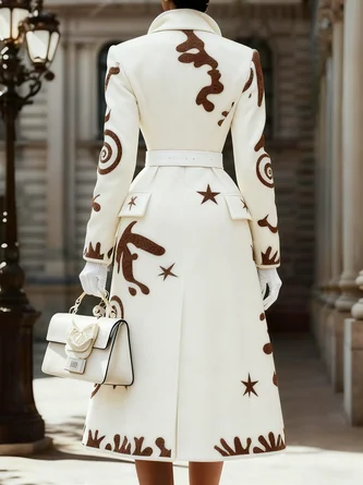 Urban Printing Random Print Lapel Collar Coat No Belt