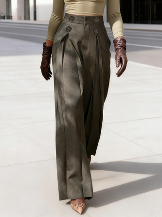 Urban Plain Buttoned Straight Pants