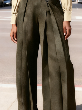 Urban Plain Buttoned Straight Pants