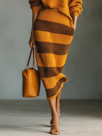 Urban Striped Color Block Sweater Skirt