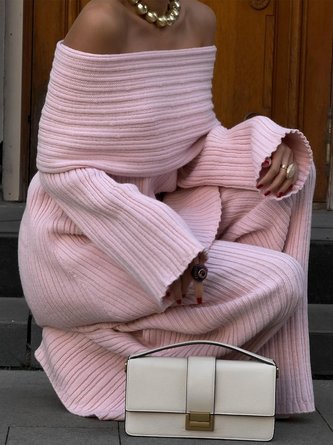 Elegant Plain Cold Shoulder Sweater