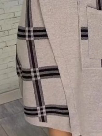 Casual Plaid Asymmetric Mock Neck Sweater Knee Length Dress