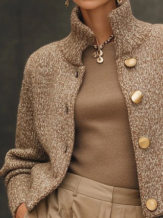 Casual Plain Buttoned Stand Collar Sweater Cardigan