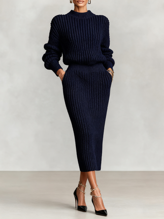 Casual Plain Midi Sweater Skirt