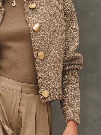 Casual Plain Buttoned Stand Collar Sweater Cardigan