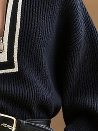 Urban Color Block Mock Neck Loosen Sweater