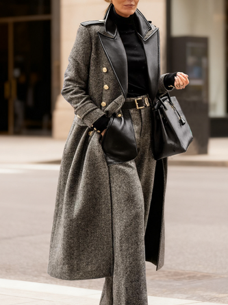 Urban Split Joint Plain Lapel Collar Coat