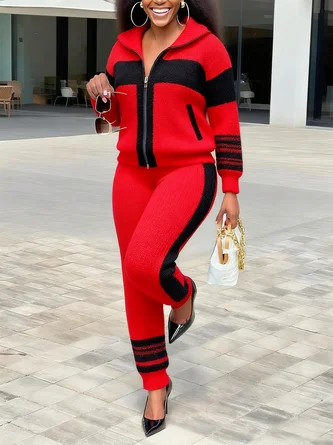 Casual Color Block Sporty Knit Pants