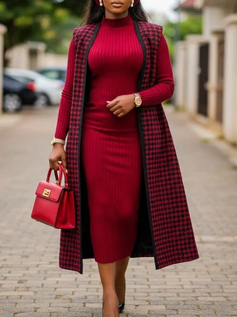 Urban Houndstooth Sleeveless Sweater Cardigan