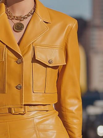 Urban Buttoned Plain Faux Leather Coat