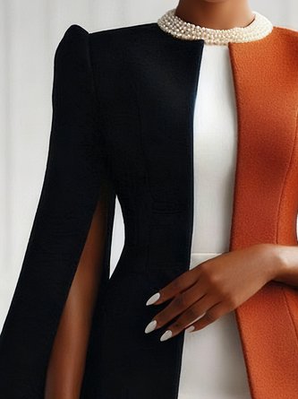 Elegant Split Joint Color Block Crew Neck Jacket