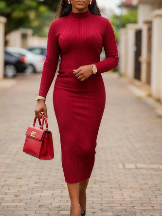 Urban Plain Stand Collar Sweater Dress