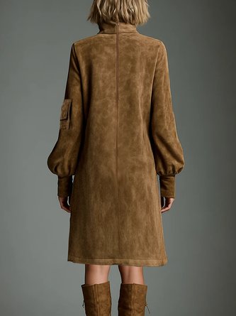 Urban Suede-Look Midi Dress with Pockets