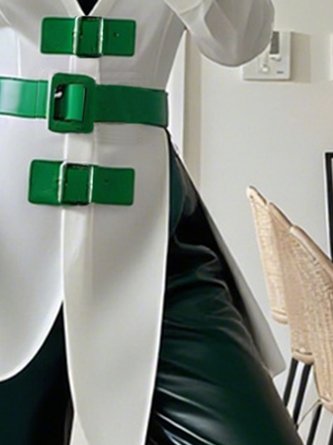 Cotton Urban Plain Metal Buckle Shirt Collar Shirt With Belt