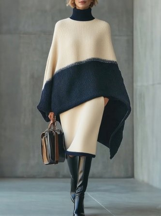 Urban Color Block Turtleneck Raglan Sleeves Sweater