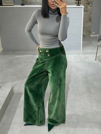 Casual Plain Asymmetric Wide Leg Pants With Belt