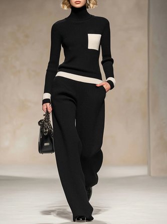 Casual Plain Sweater Straight Pants
