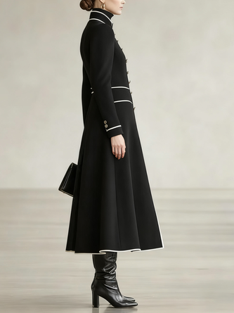 Urban Color Block Stand Collar Coat With Belt