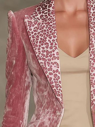 Elegant Bell Sleeve Split Joint Leopard Lapel Collar Blazer With Brooch