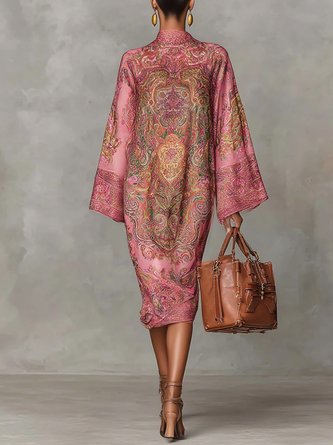 Elegant Paisley Print Relaxed Midi Dress