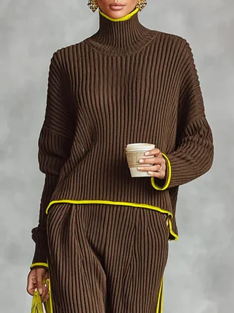 Casual Color Block Turtleneck Raglan Sleeves Sweater