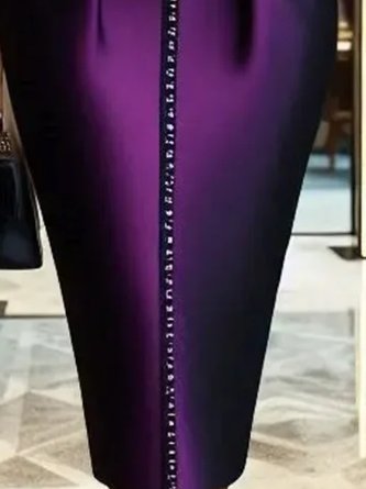 Elegant Color Block Puff Sleeve Split Joint V Neck Party Midi Dress