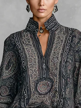 Casual Paisley Balloon Sleeve Blouse