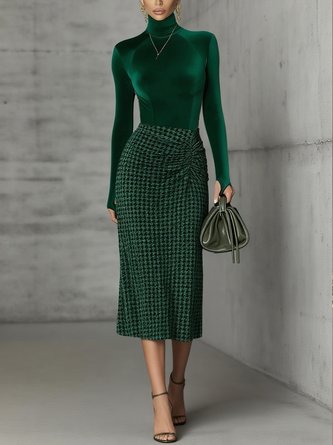 Urban Ruched Houndstooth Midi Skirt