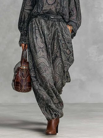 Casual Paisley Printing Ankle Banded Pants